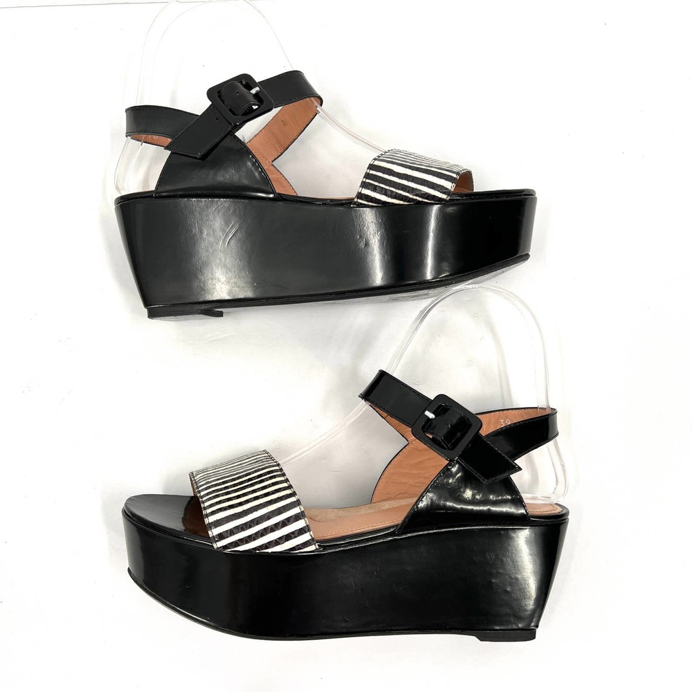 ROBERT CLERGERIE Shoes Womens 39 Black Cream Platform Flatform Chunky Sandal - Picture 5 of 10